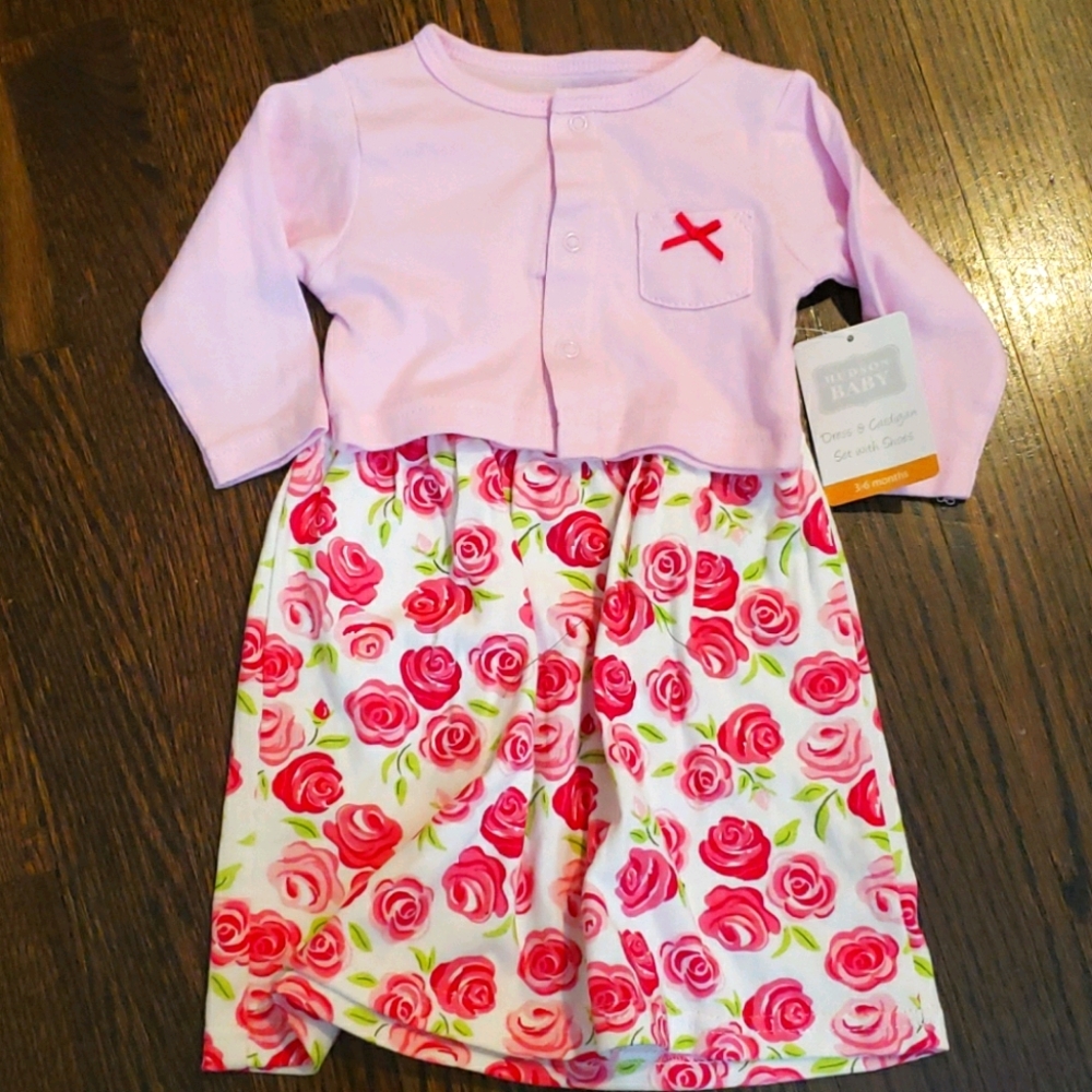 Nwt cardigan and rose dress set
